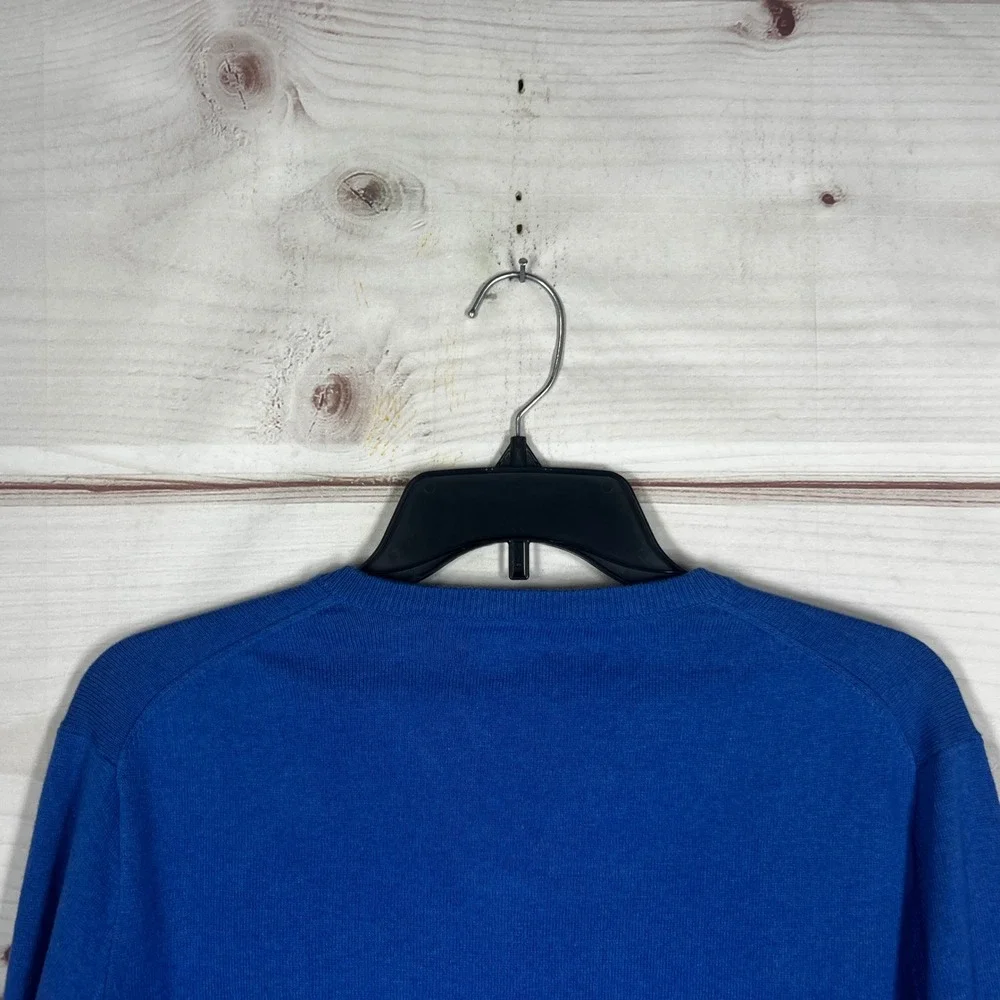 J.Crew V-Neck Sweater Mens Medium Blue Solid Cotton Cashmere Blend Pullover Knit